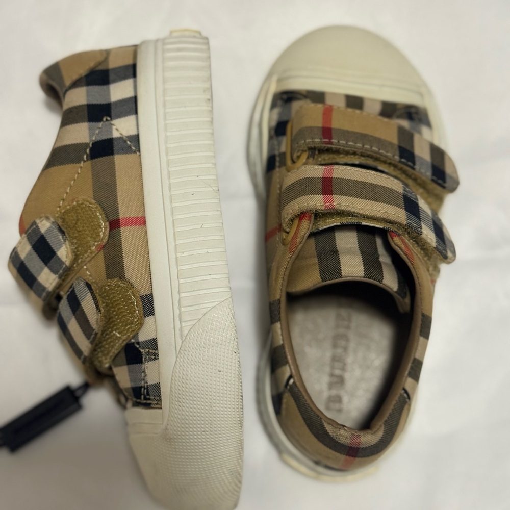 Burberry Kids Tan Plaid Sneakers